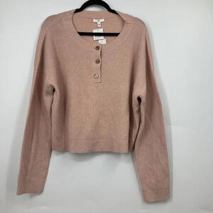 BP Women's Ribbed Long Sleeve Sweater Henley In‎ Pink Smoke Size L NWT